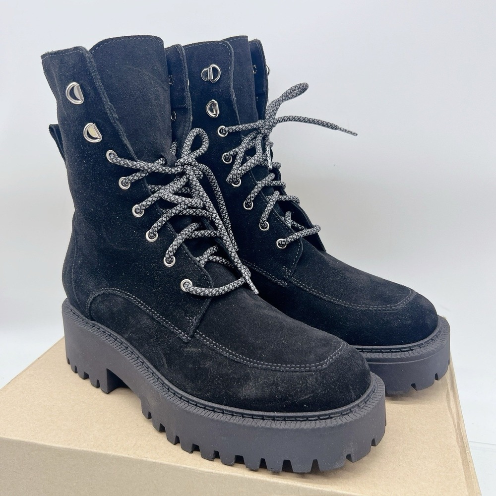 La Canadienne Nila Black Suede Waterproof Platform Lace Combat Ankle Boots US 9 - Picture 5 of 14